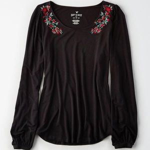 American Eagle Soft & Sexy Women’s Long Sleeve Floral Embroidered Top Size L